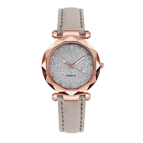 Casual Women Romantic Starry Sky Wrist Watch Leather Rhinestone