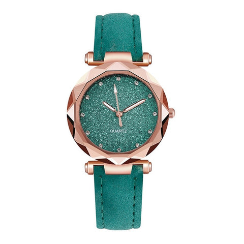 Casual Women Romantic Starry Sky Wrist Watch Leather Rhinestone