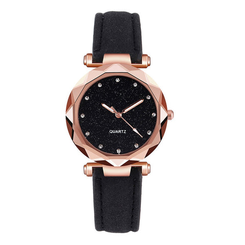 Casual Women Romantic Starry Sky Wrist Watch Leather Rhinestone